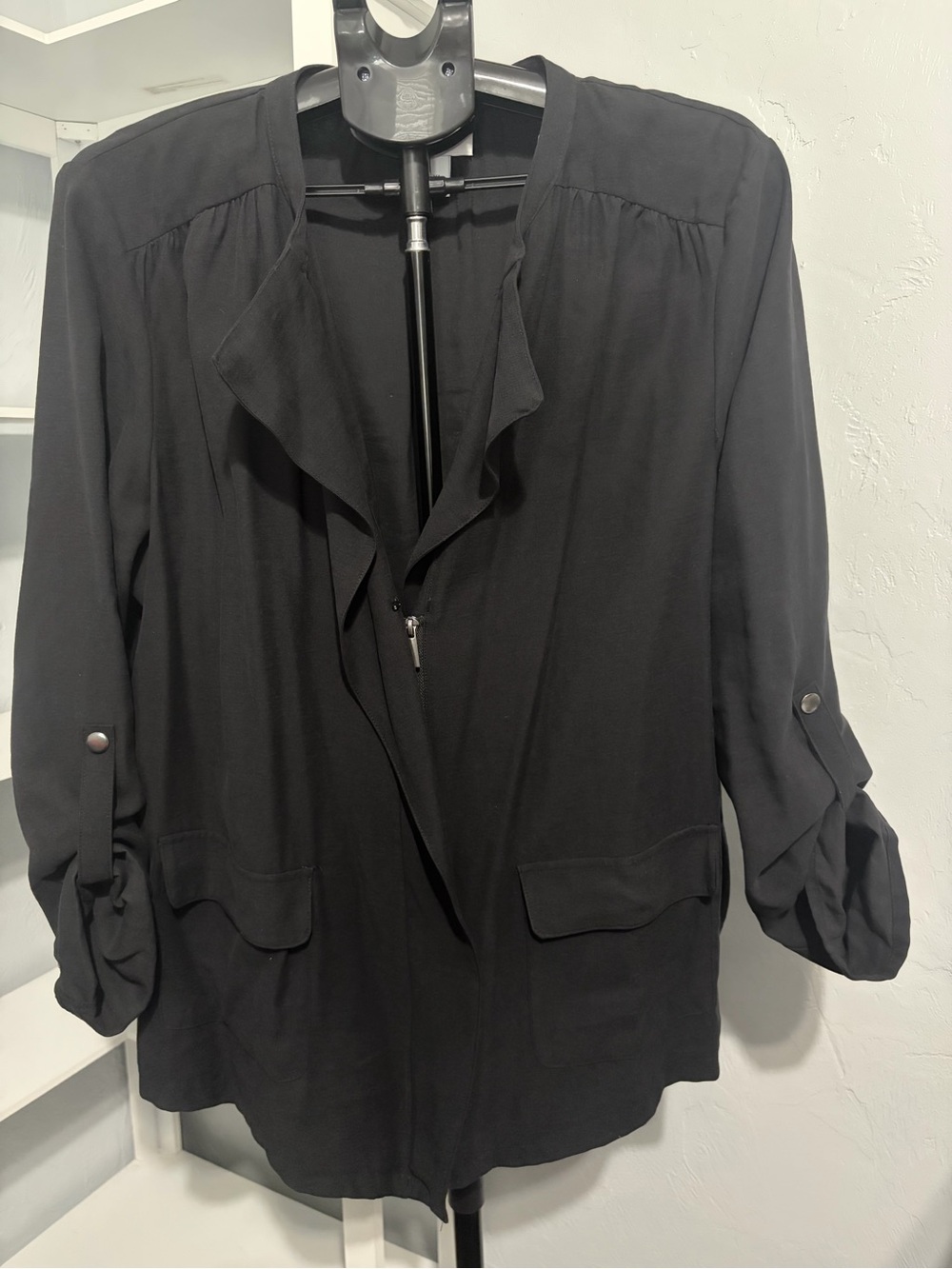 Nine West Black Open-Front Draped Jacket